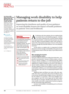 Managing work disability to help patients RTW